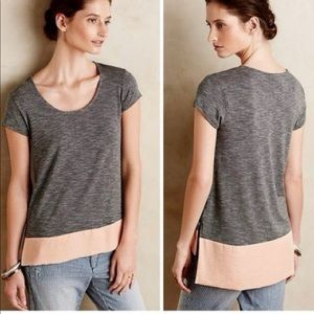 Anthropologie Dolan Left Coast Layered T-shirt Gray Peach Small